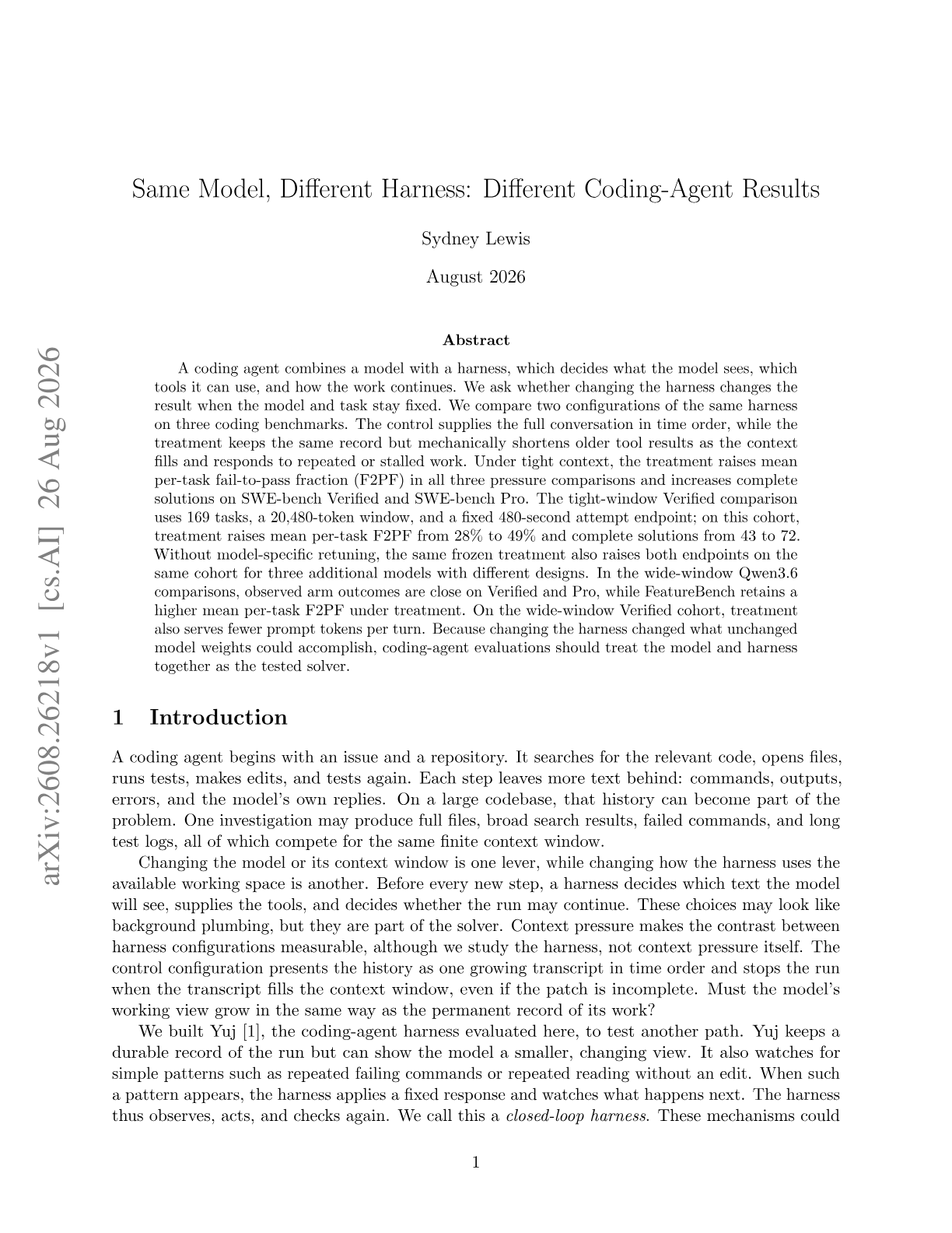 Same Model, Different Harness: Different Coding-Agent Results