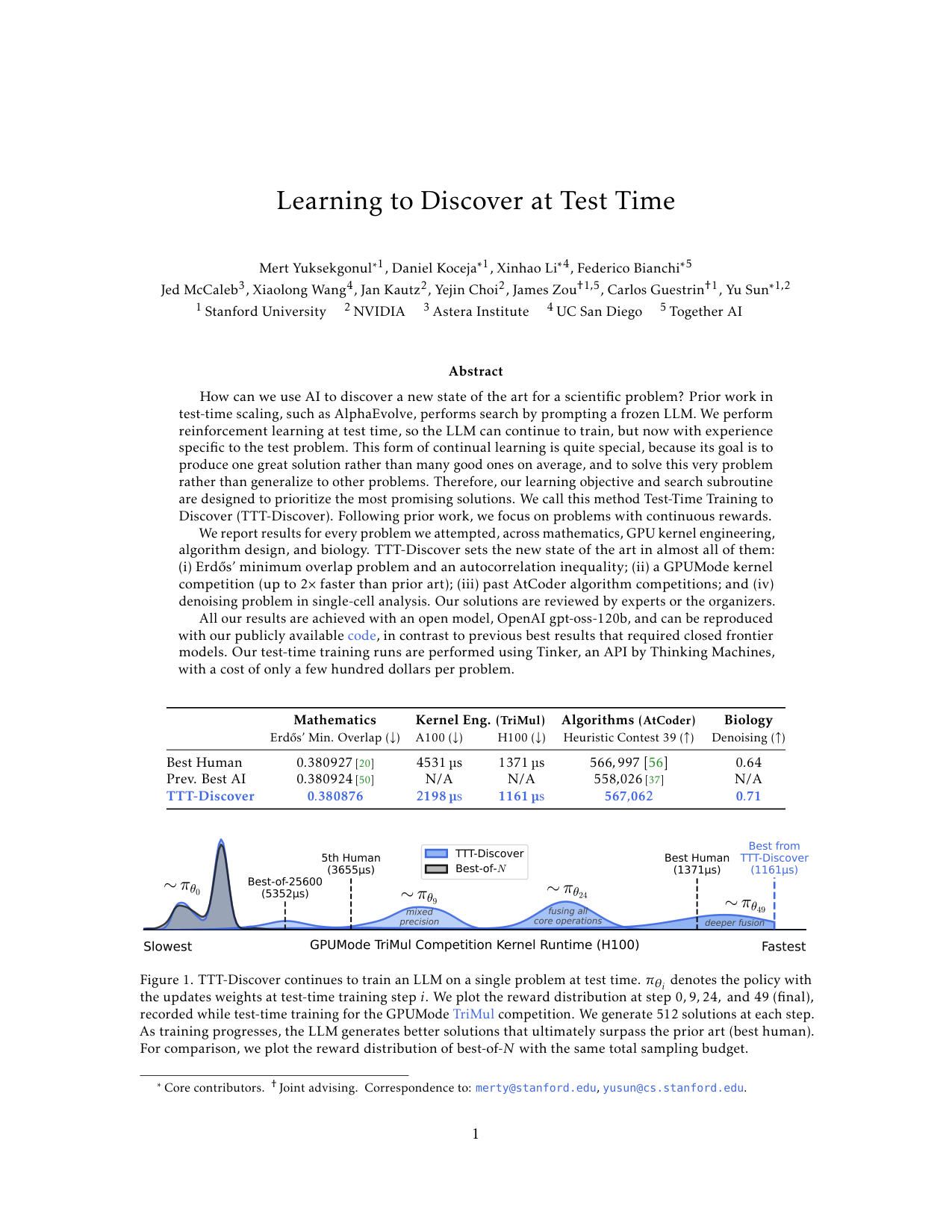 TTT-Discover: Learning to Discover at Test Time
